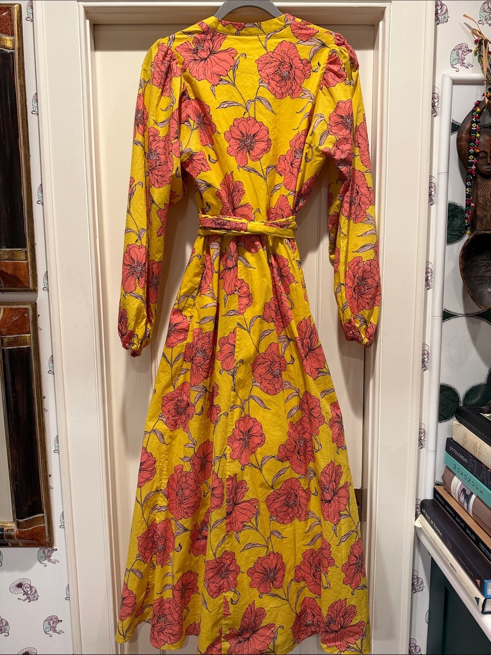 Boden Women's Yellow Floral Wrap Midi Dress with Tie Waist - Picture 2 of 2
